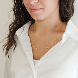 Collana 50cm 3+1 da 3mm in Oro Giallo e Bianco 18kt foto indossata