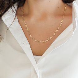 Collana 50cm 3+1 da 3mm in Oro Giallo e Bianco 18kt foto indossata