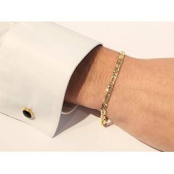 Bracciale maglia 1+1 tigre e pernice sfaccettata oro giallo 5mm foto indossata