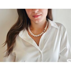 Photo of worn Graded Freshwater Pearl Necklace (11mm – 14mm) in White Gold – 43cm