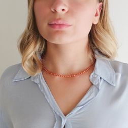 Photo of worn Red spheres Necklace