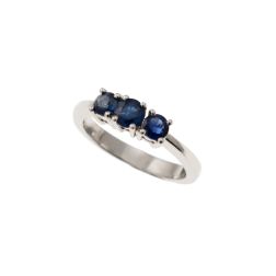 Blue Sapphires Graded Trilogy Ring in White Gold