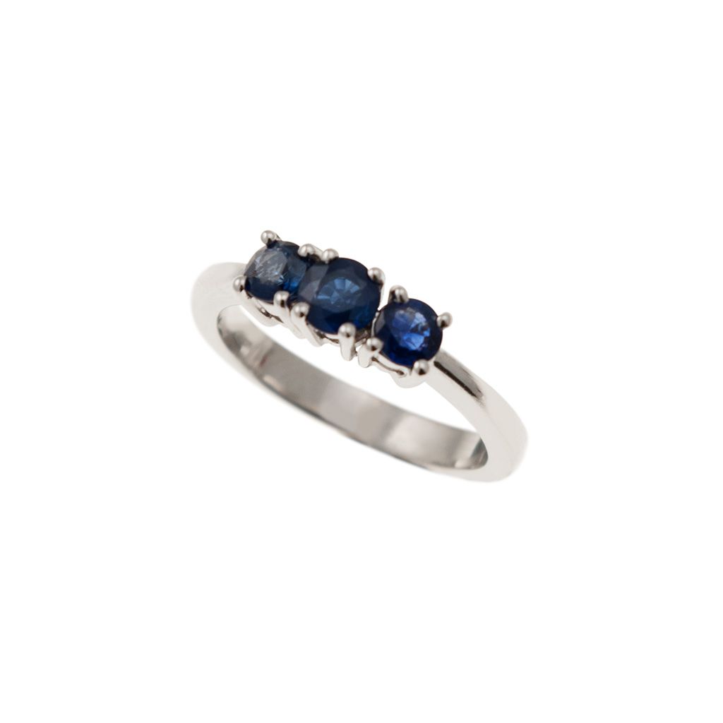 Blue Sapphires Graded Trilogy Ring in White Gold