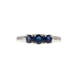Blue Sapphires Graded Trilogy Ring in White Gold