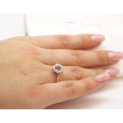 Photo of worn Kate Mandarin Sapphire Ring 5x4mm and 10 Diamonds