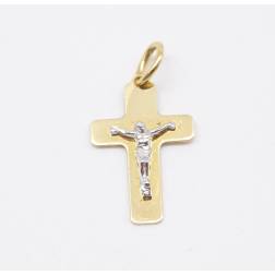 Flat cross with christ in yellow gold