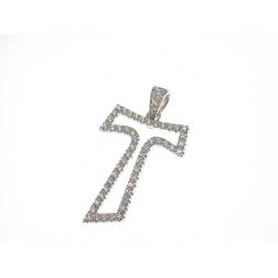 Croce forata con zirconi oro bianco