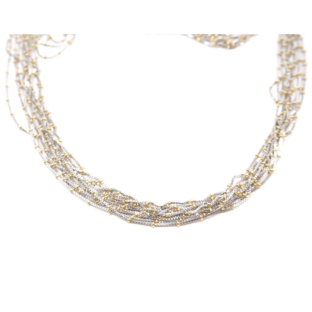 Collana fili oro bianco con dettagli in oro giallo