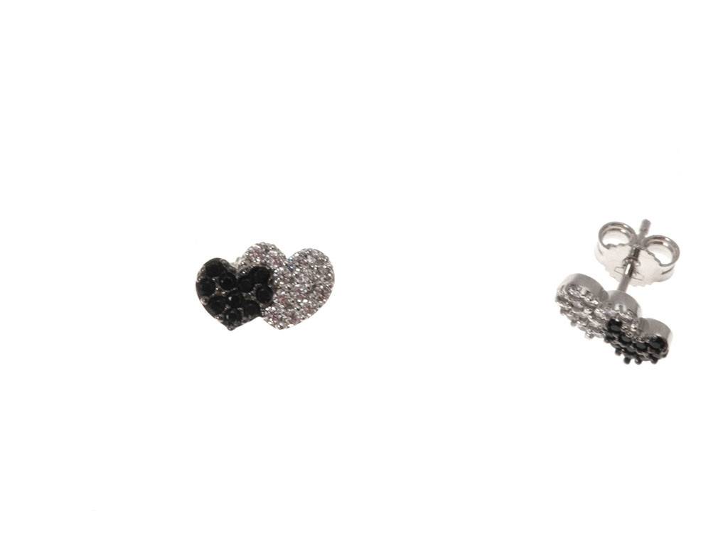 Double heart shaped earrings in 18 kt white gold