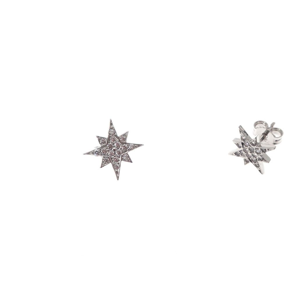 Wind Rose earrings in white gold and zircons