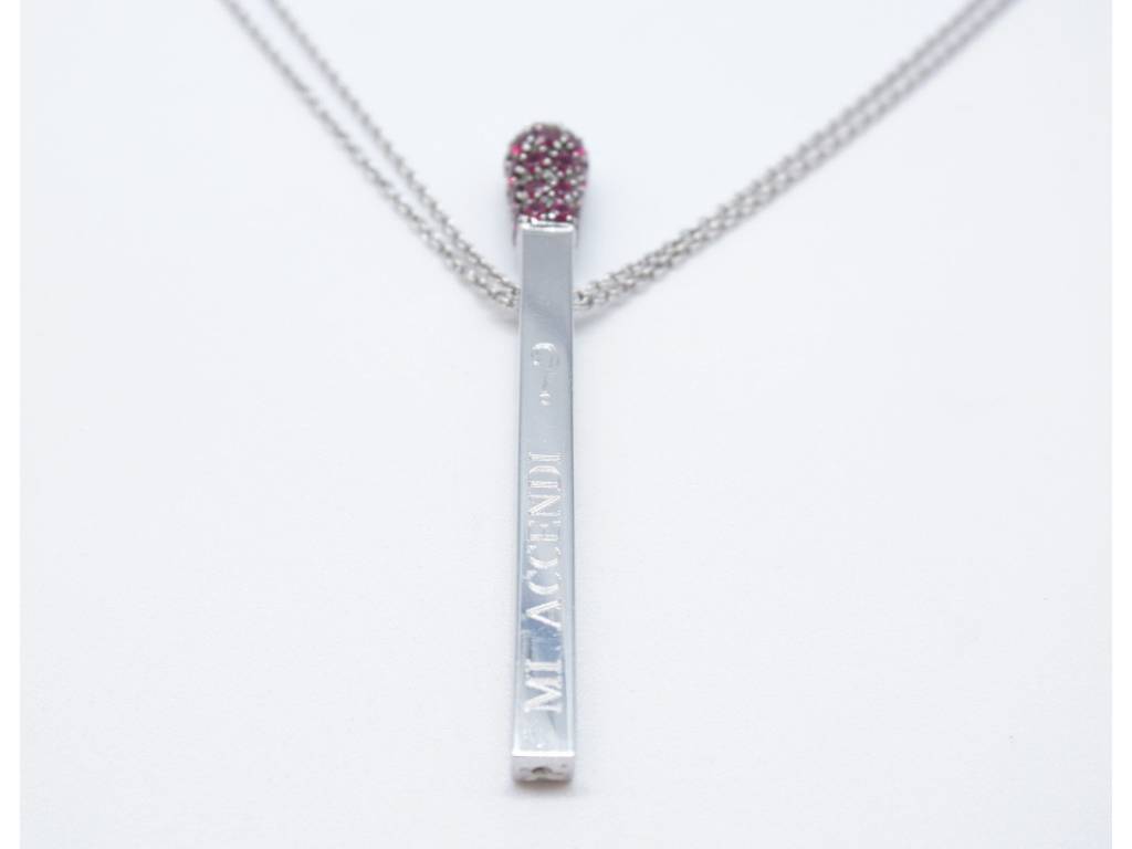 Necklace with matchstick pendant and cubic zirconia