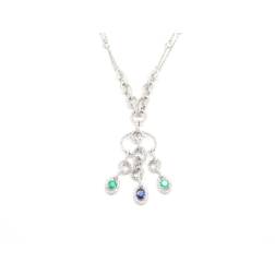 Collana laccetto con diamanti e ovali smeraldo e zaffiro