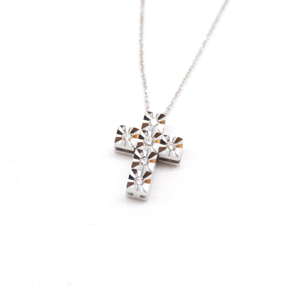 Girocollo Croce Sfaccettata 6 Diamanti