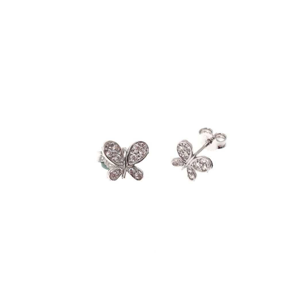 Butterfly-shaped earrings zircons on white gold