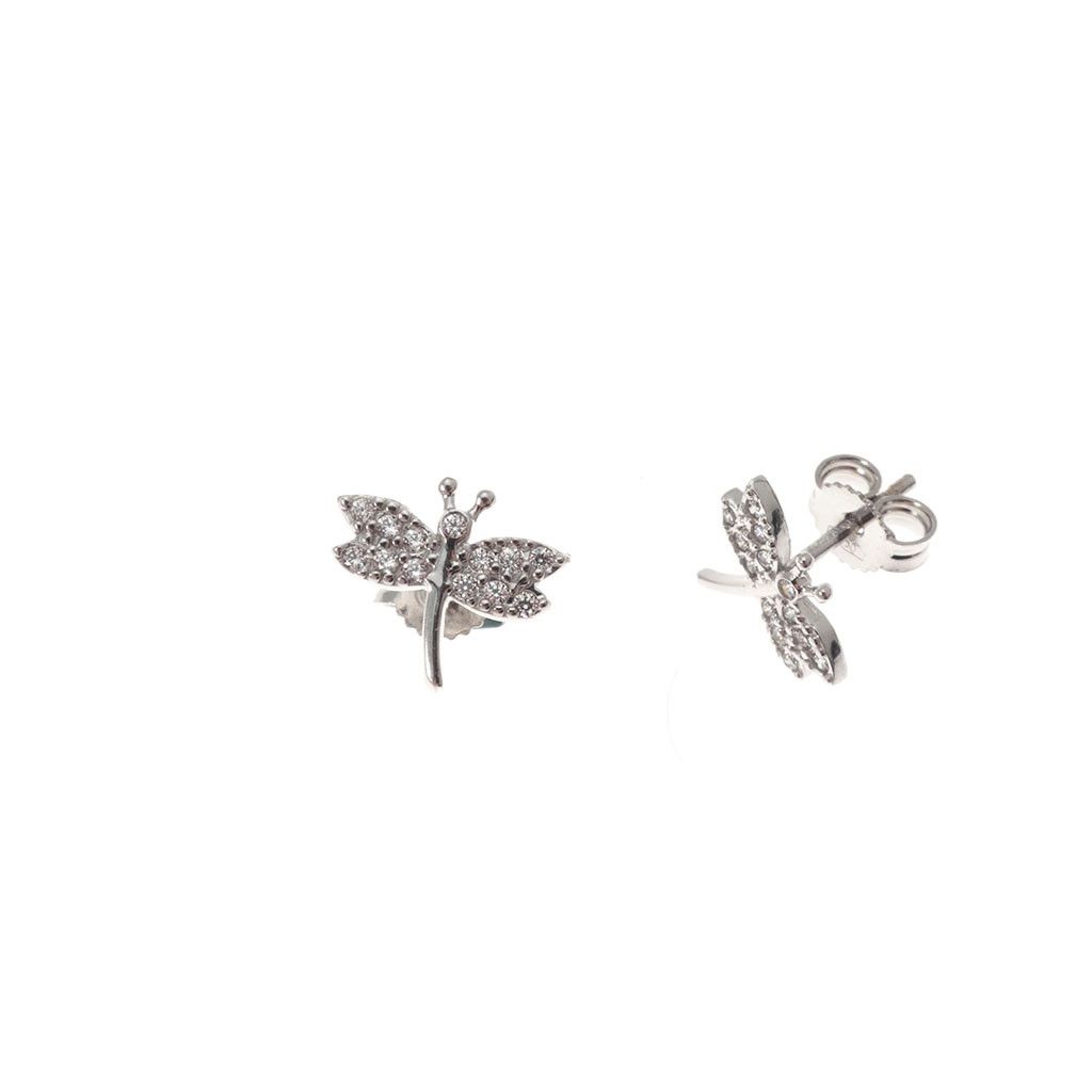 Dragonfly-shaped earrings zircons on white gold
