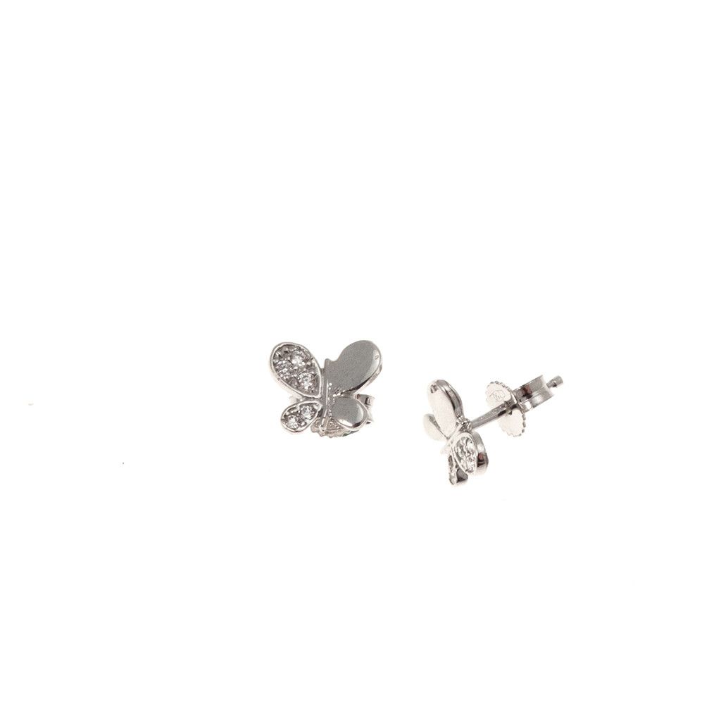 Butterfly-shaped earrings Zircons and white gold