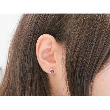 Orecchini Da Bambina A Cuore In Argento 925 Con Zirconi - MATERIA, 12x6 Mm, Colore Blu, Senza Nichel, In Scatola Regalo, Cod. SO-402