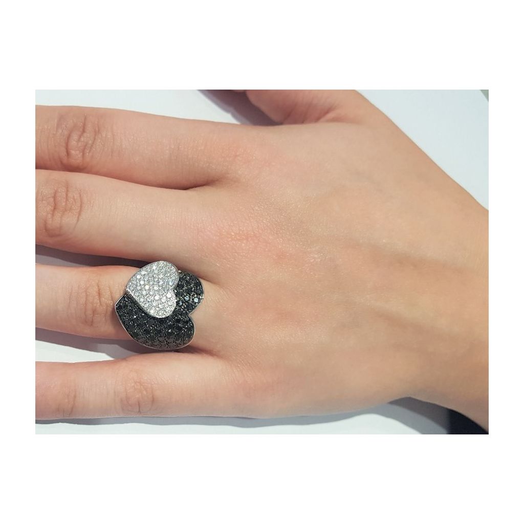 Grande Anello A Doppio Cuore Lucido, Gioiello Donna Esagerato E Irregolare, Per Festa E San Valentino