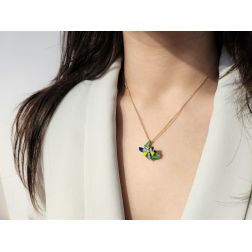 Blue and Yellow Butterfly on leaf Pendant