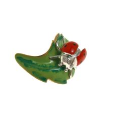 Gold Ladybug on Bronze Leaf Pendant