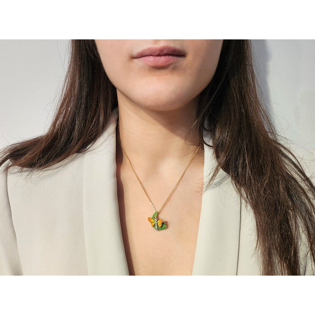 Collana Con Ciondolo Farfalla Colorata – Acciaio Inox – Lunghezza 24 Pollici – Nuova Con Etichette