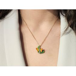 Orange Butterfly on leaf Pendant