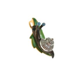 Gold Snail on Bronze Leaf Pendant