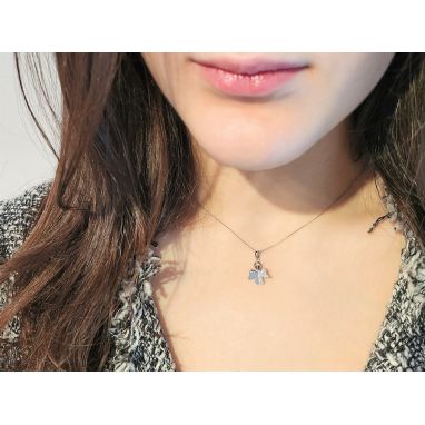 Crystalline Azuria Collana Fata Tinkerbell Con Ciondolo In Cristalli Di Zirconi E Placcatura Oro Bianco 18 Carati, Catena 40+5 Cm. Per Donne E Bambine.