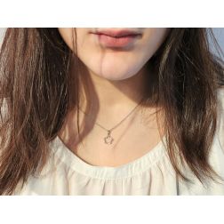 Photo of worn Flower Charm in white gold and zircons