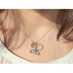 Photo of worn Butterfly Necklace 3 Rubies