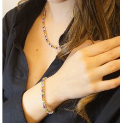 Photo of worn Multicolour Tennis Necklace with Amethyst, Peridot, Topaz and Aquamarine