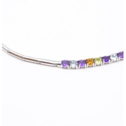 Multicolour Tennis Necklace with Amethyst, Peridot, Topaz and Aquamarine