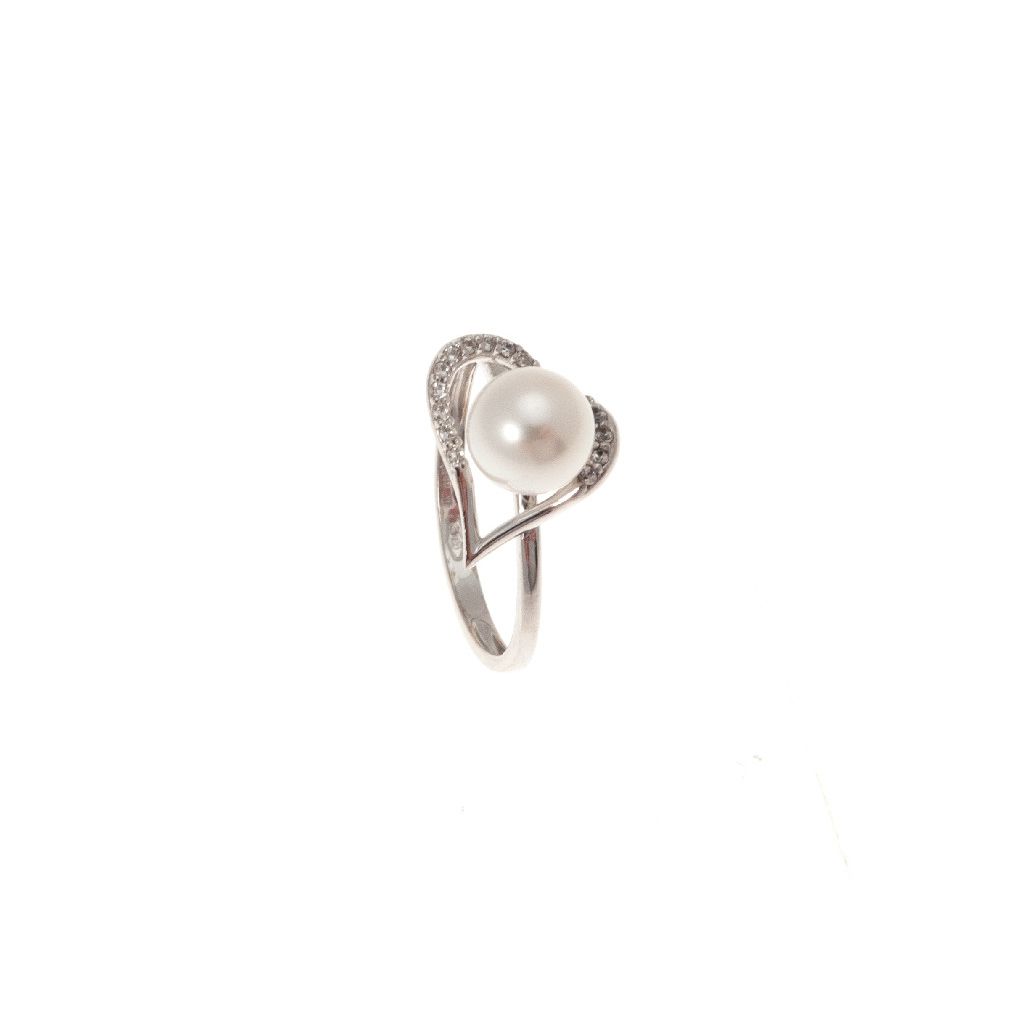 Anello a forma di cuore con perla e zirconi