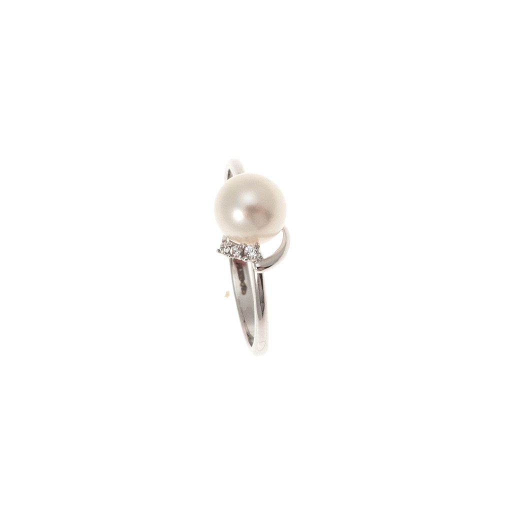 Ring with pearl and zircons in white gold 18kt