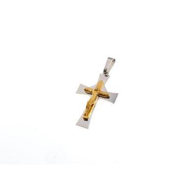 Ciondolo Crocefisso In Oro 18kt (750) Bianco E Giallo - Croce Pendente Unisex