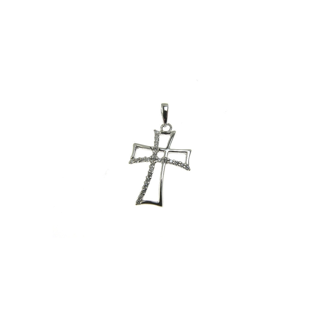 Croce traforata con zirconi oro bianco